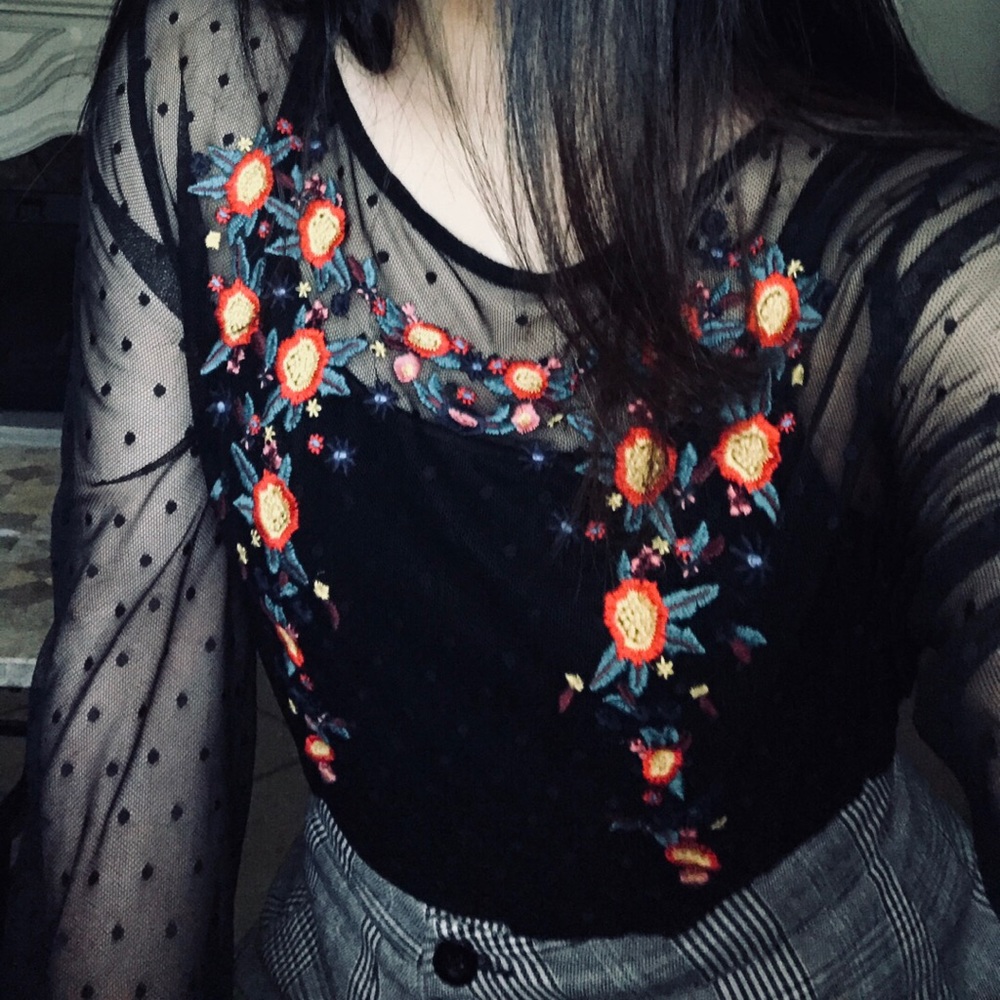 🥀 PEN+PAPER🥀 Sheer black floral embroidered top